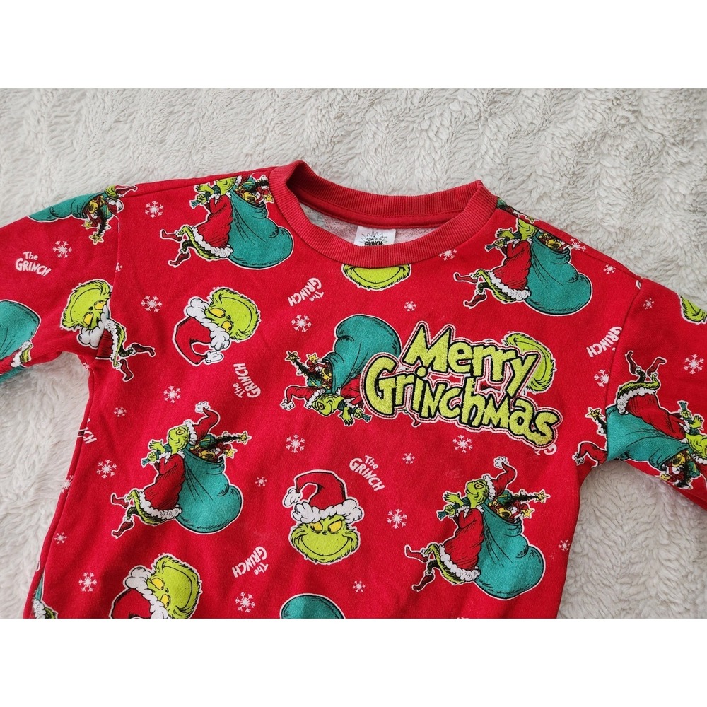 Kids Dr. Seuss The Grinch "Merry Grinchmas" Christmas Sweatshirt Red Size 6